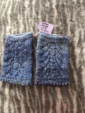 Handknit Sparkle Blue Cable Wrist Warmers